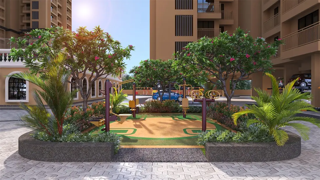 Open-air gym in a landscaped garden